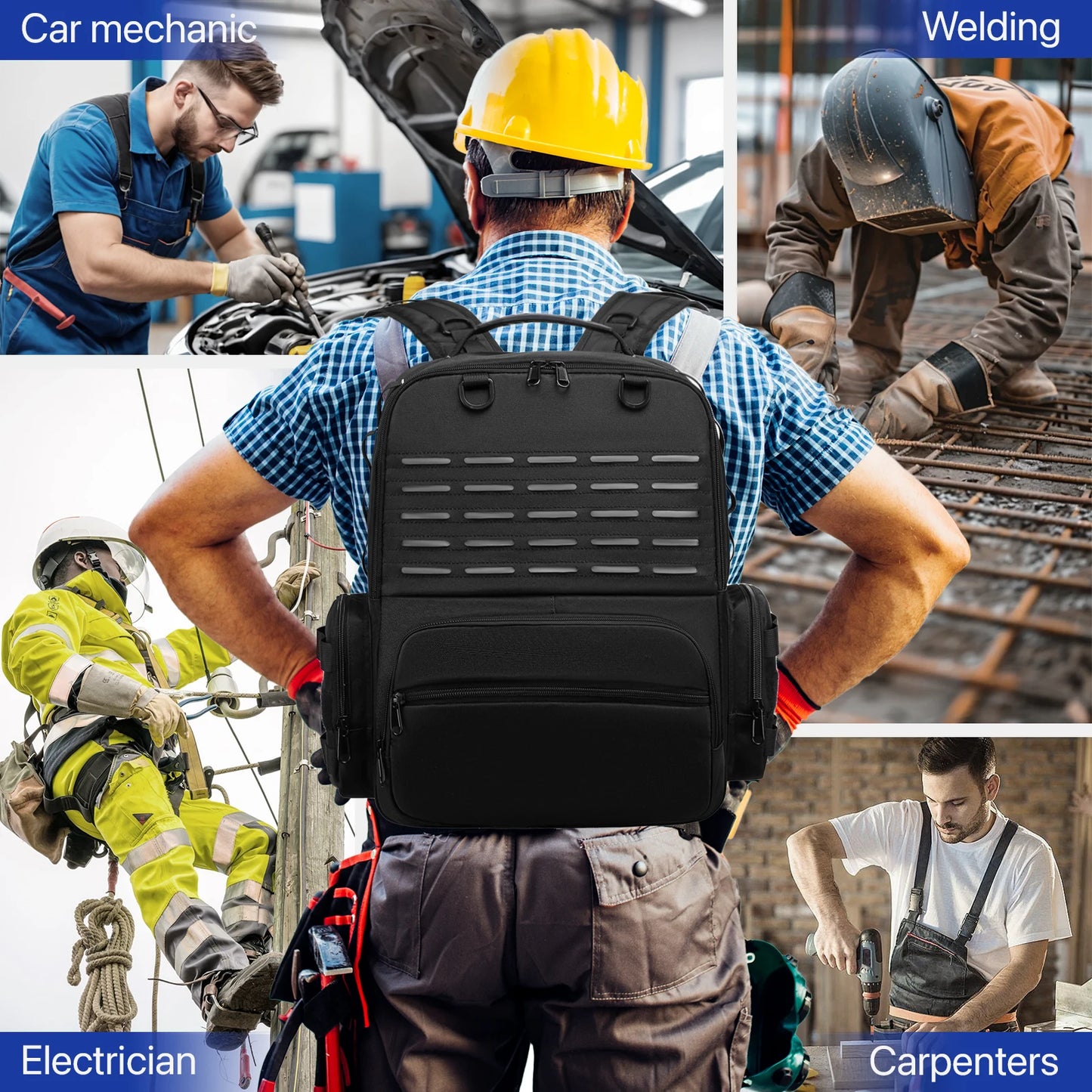 YH GSCN Heavy Duty Tool Backpack With Multiple Pouches