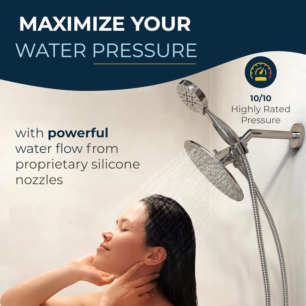 Dual Shower Head System with 8-Inch Rainfall and 3-Function Handheld, Chrome Finish, 2.5 GPM