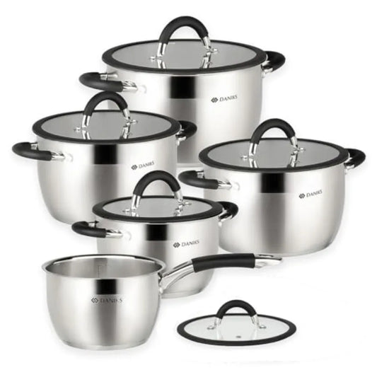 Orlando 10-Piece Stainless Steel Cookware Set with Glass Lids Includes Saucepan Tri-Ply Bases for Even Heating Induction Compat