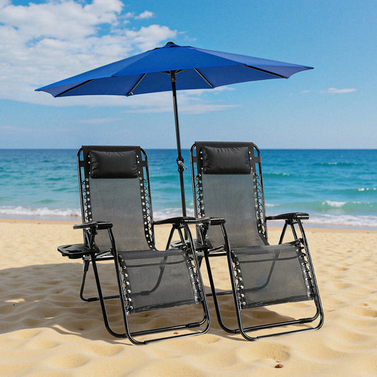 JHK Zero Gravity Portable Recliner Set With Cup Holder Trays