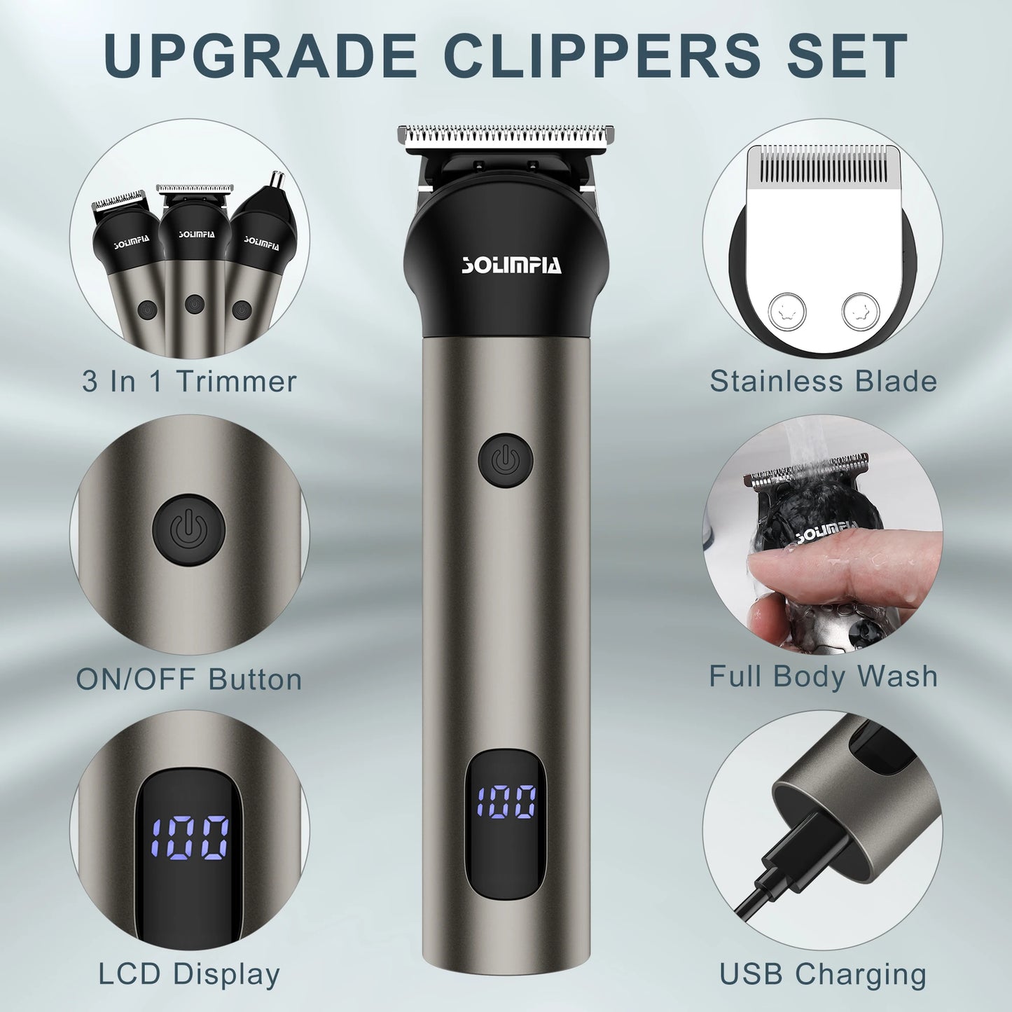 Solimpia Cordless Hair Clipper Set T Blade Barber Clippers
