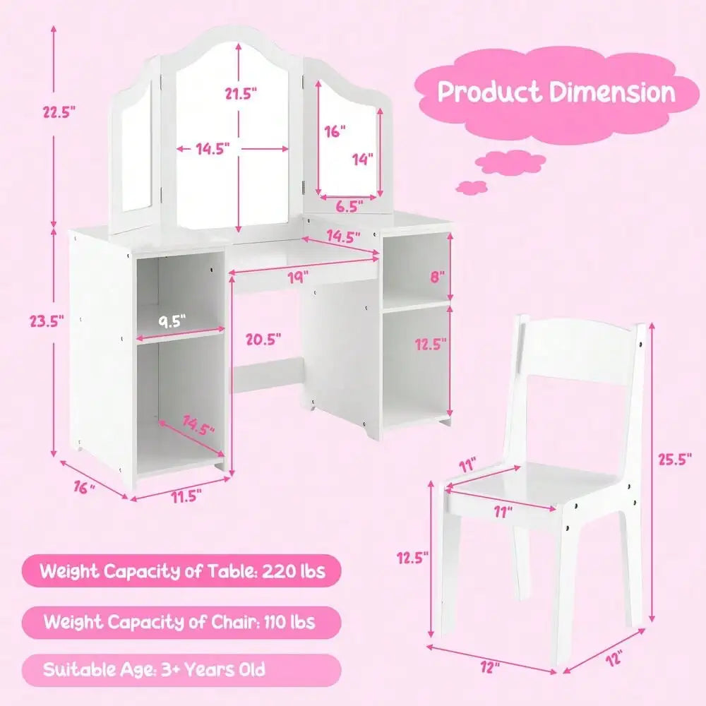 Hign-concerned Vanity 2 in 1 Princess Makeup Desk and Chair