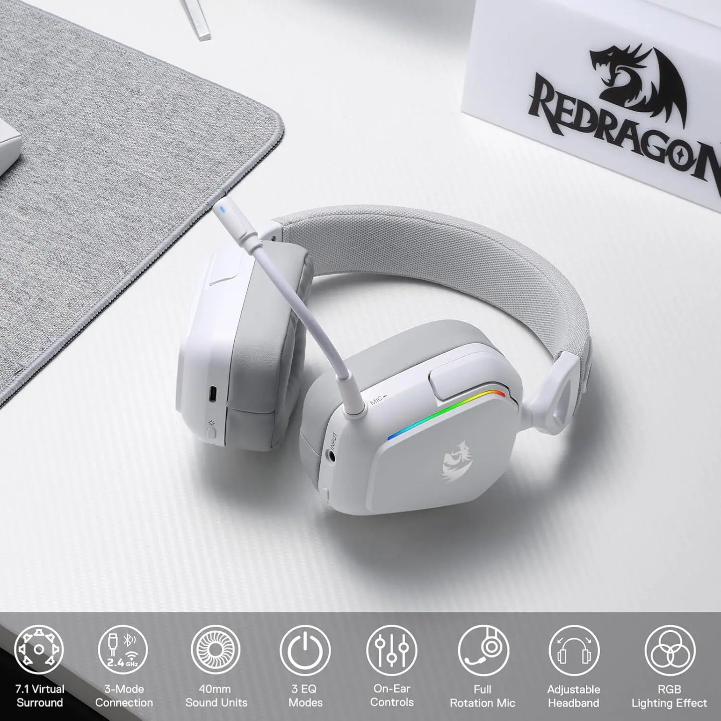 Redragon H868 Wireless RGB 7.1 Surround Sound Headset Mic