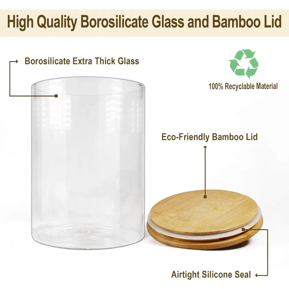 Glass Jars With Bamboo Lids Airtight Canisters Set
