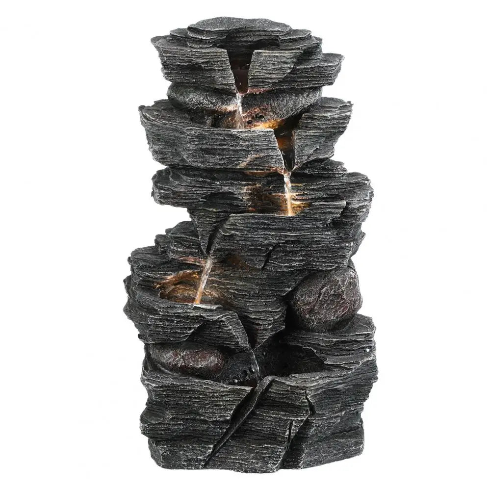 Outdoor Water Fountain with LED Warm Light Cascading Rock Water Fountain Patio Water Features Fountain Garden Waterfall Decor