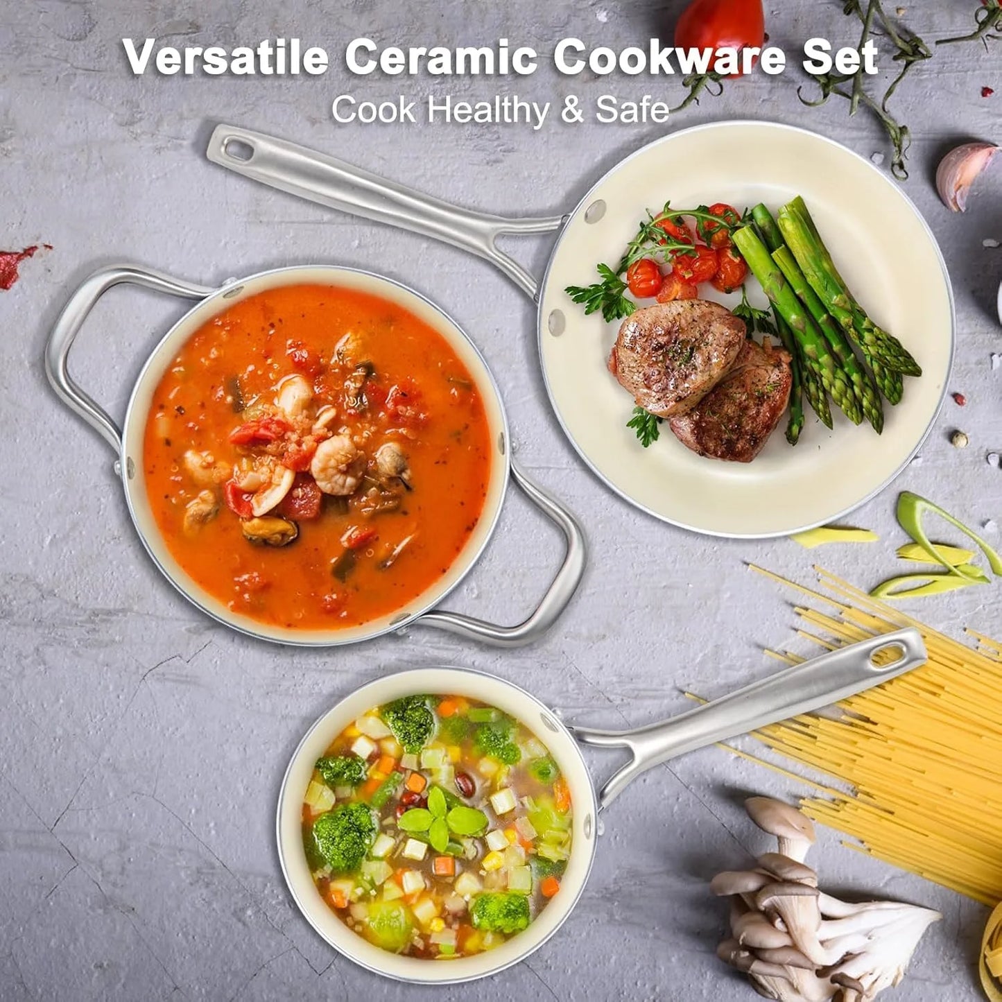 Online Goods Warehouse Pots And Pans Nonstick Ceramic Set