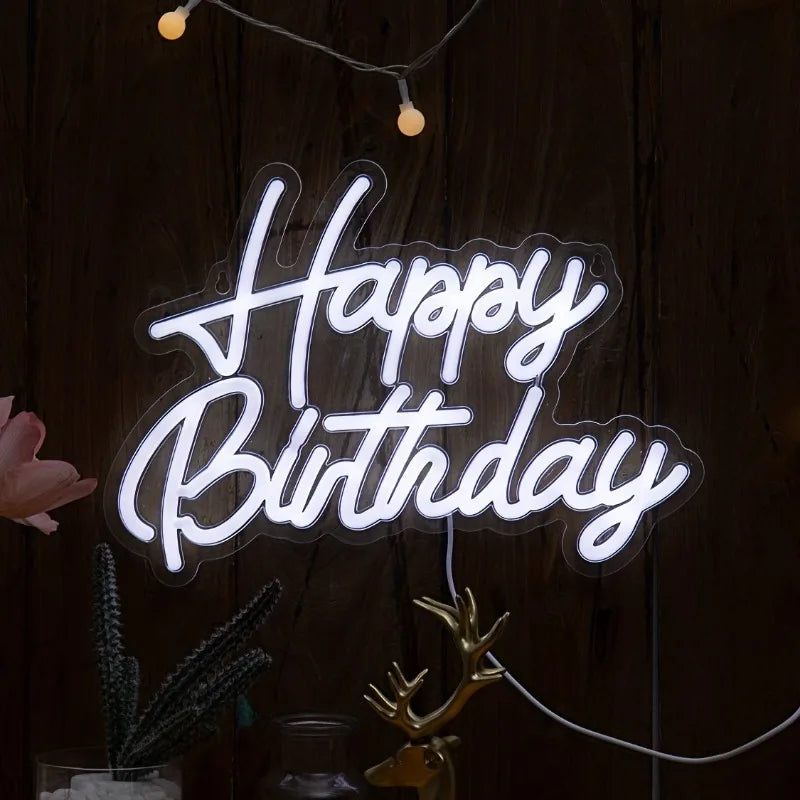 Happy Birthday Neon Lights USB Powered Wall Mount Decoration