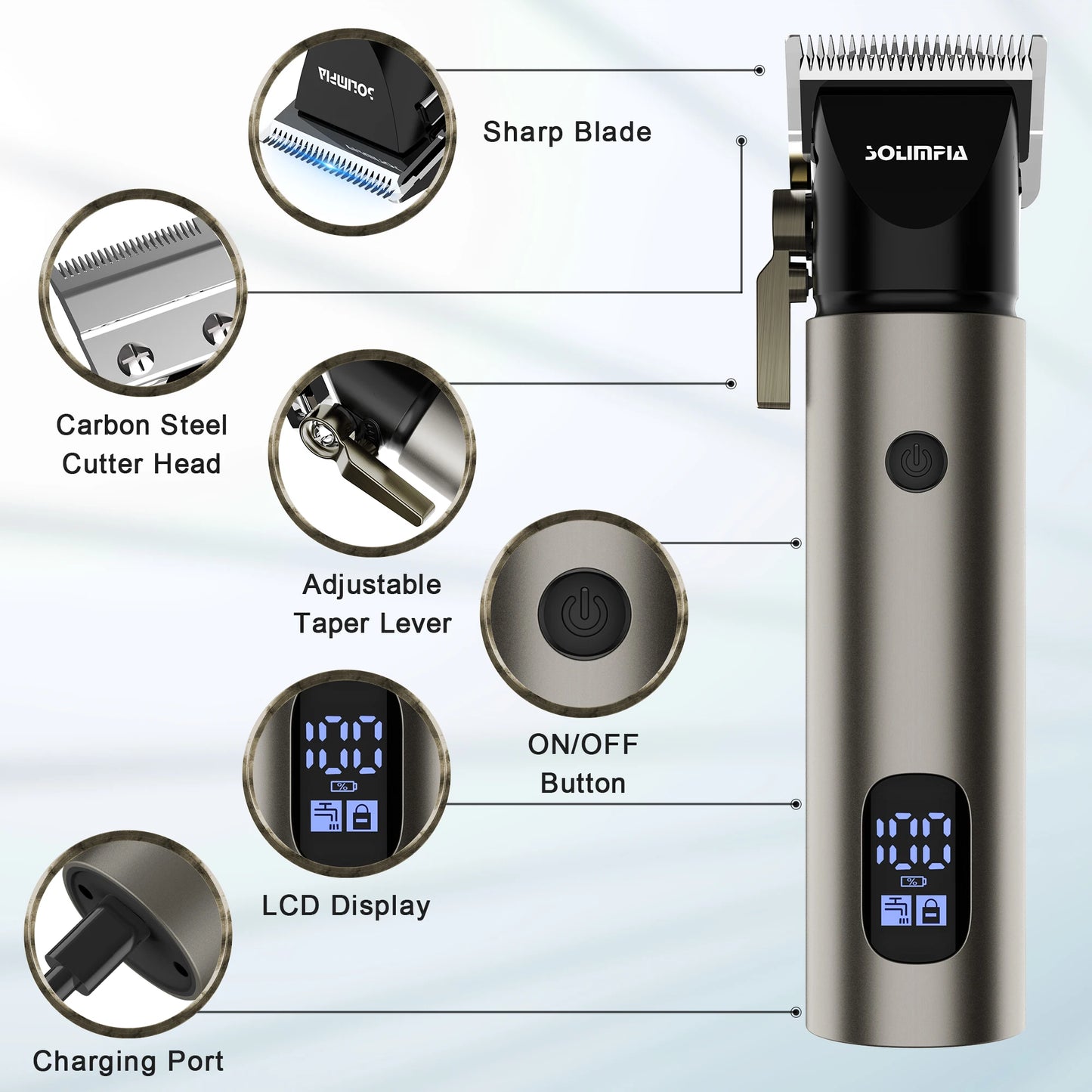 Solimpia Cordless Hair Clipper Set T Blade Barber Clippers