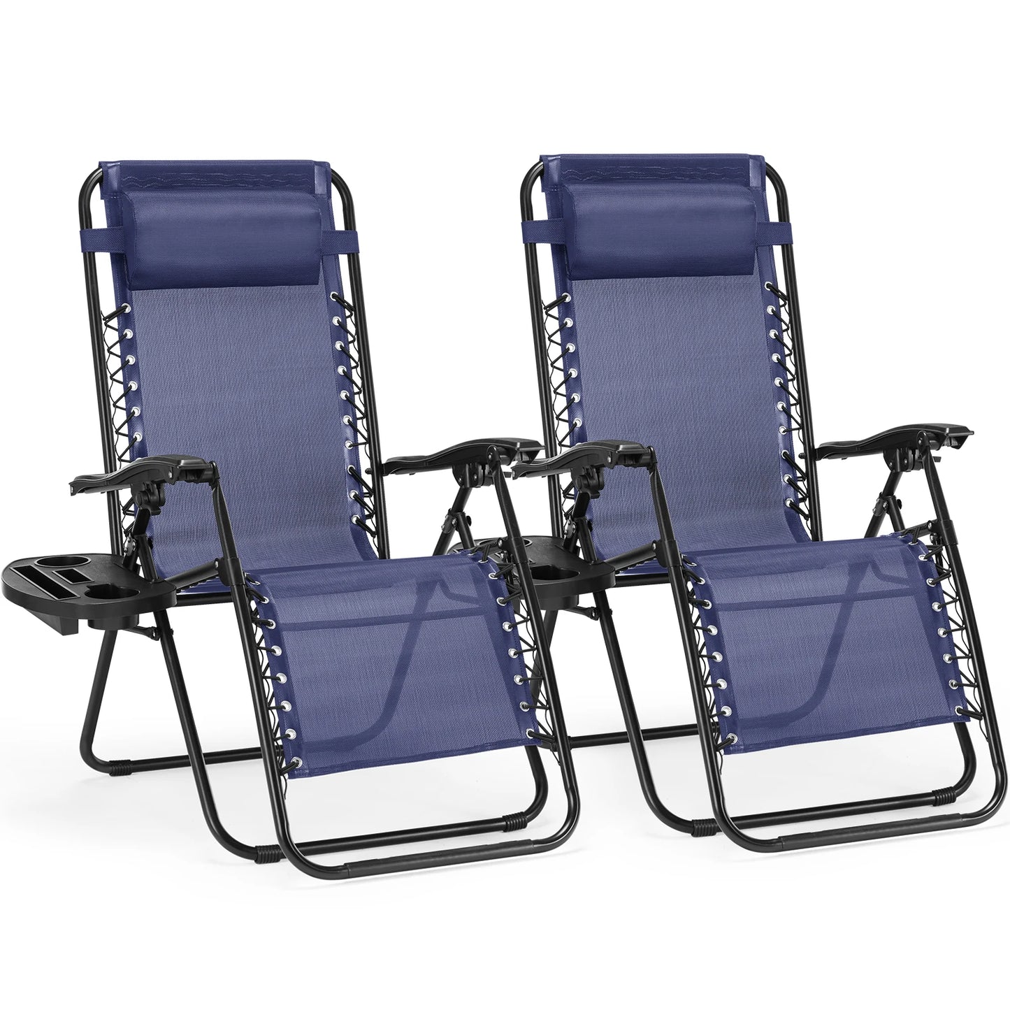 JHK Zero Gravity Portable Recliner Set With Cup Holder Trays