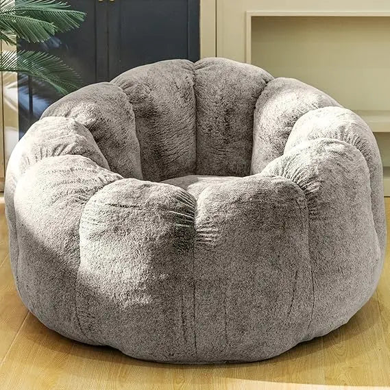 Bean Bag Chair with Filler, Faux Fur Comfy Chair with Petal Armrest Fluffy Lounge Chair for Bedroom, Living Room, Dorm, Game - G