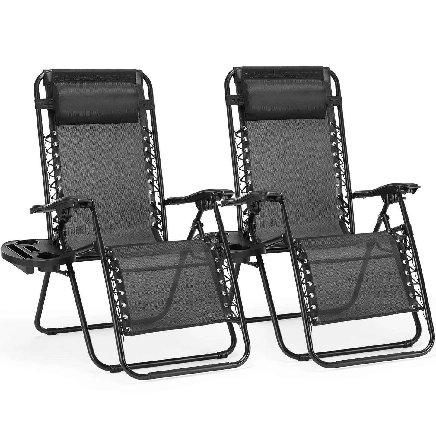 JHK Zero Gravity Portable Recliner Set With Cup Holder Trays