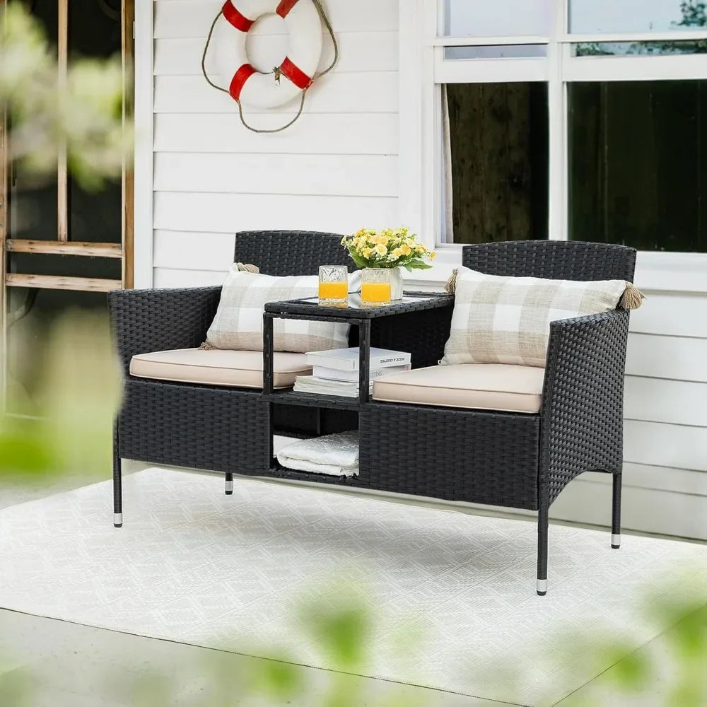 ANGDUO Outdoor Furniture Loveseat Patio Wicker With Table