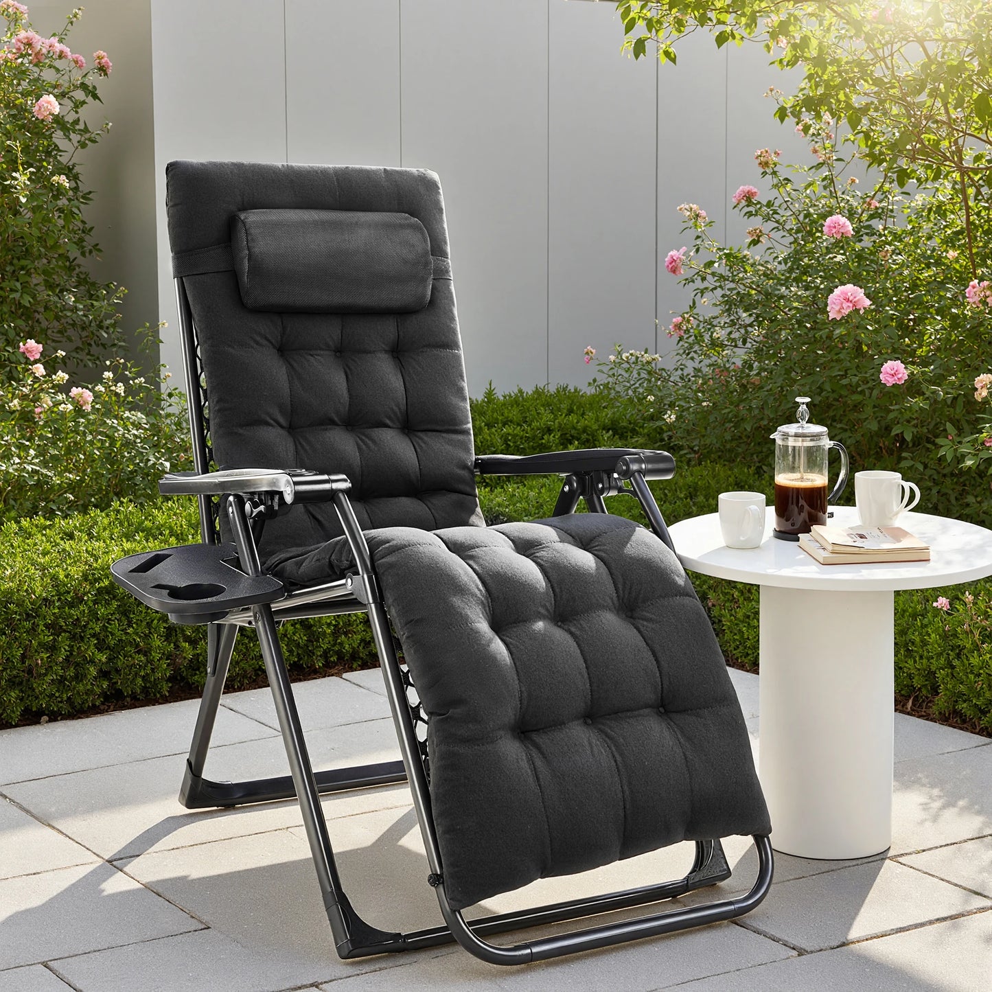 JHK Zero Gravity Portable Recliner Set With Cup Holder Trays