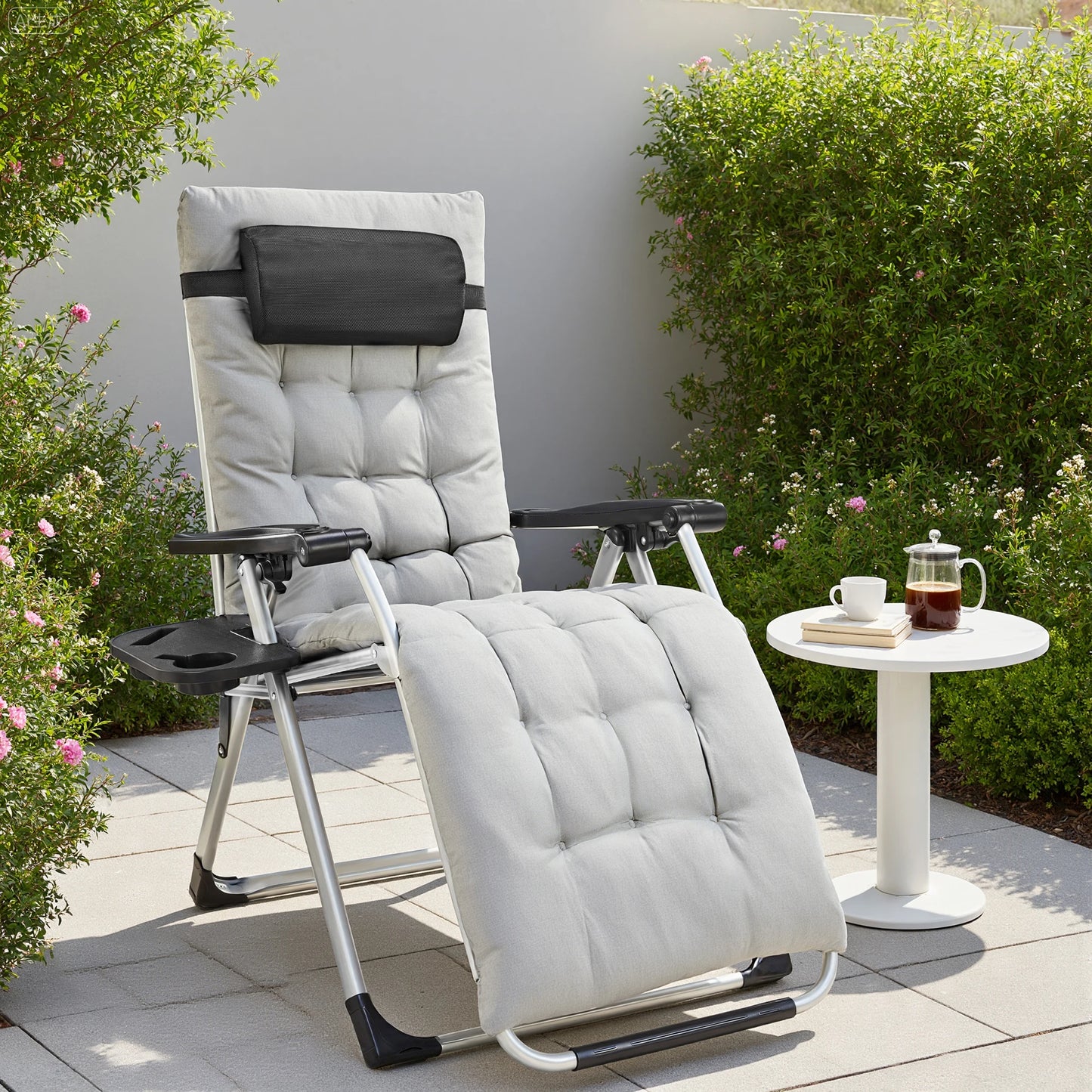 JHK Zero Gravity Portable Recliner Set With Cup Holder Trays