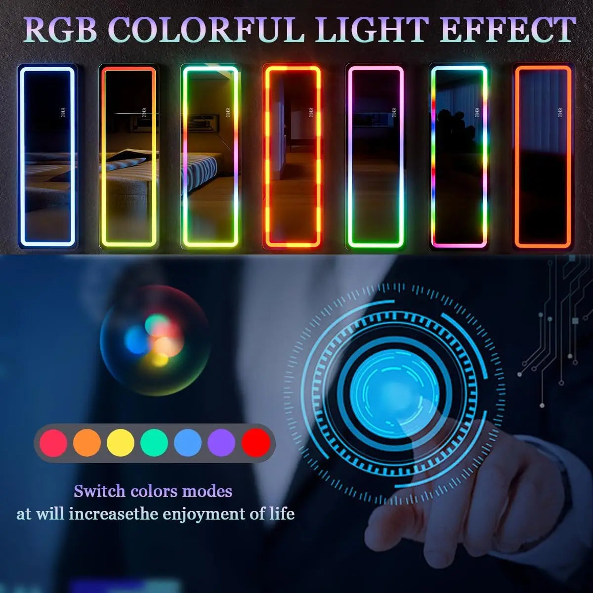 Koonmi LED Full Body Mirror With Dimming Lighting Wall