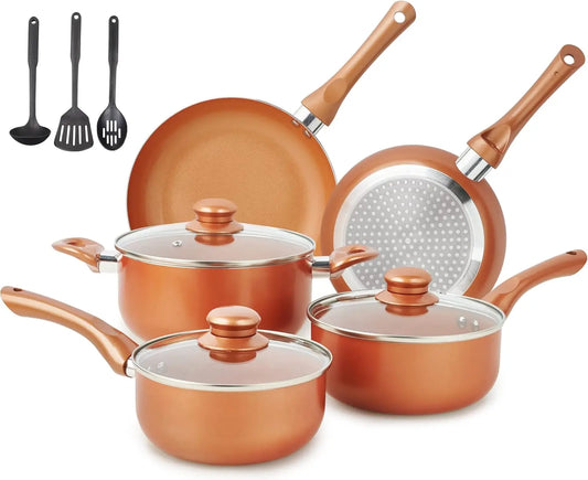 Hign Concerned 11 Piece Copper Ceramic Nonstick Cookware