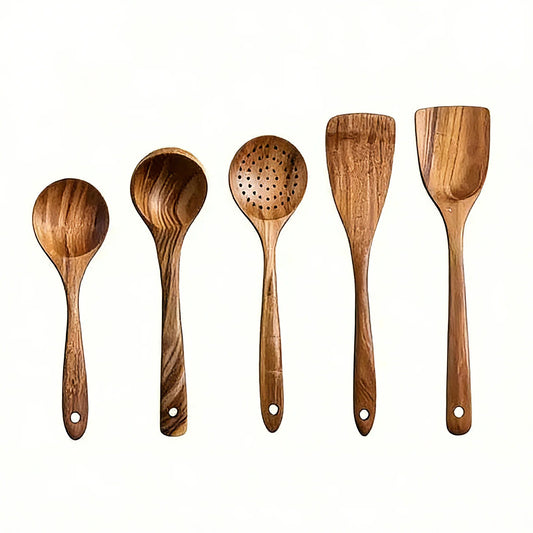 Wooden Kitchen Utensil Set FivePiece Non Scratch Spatulas