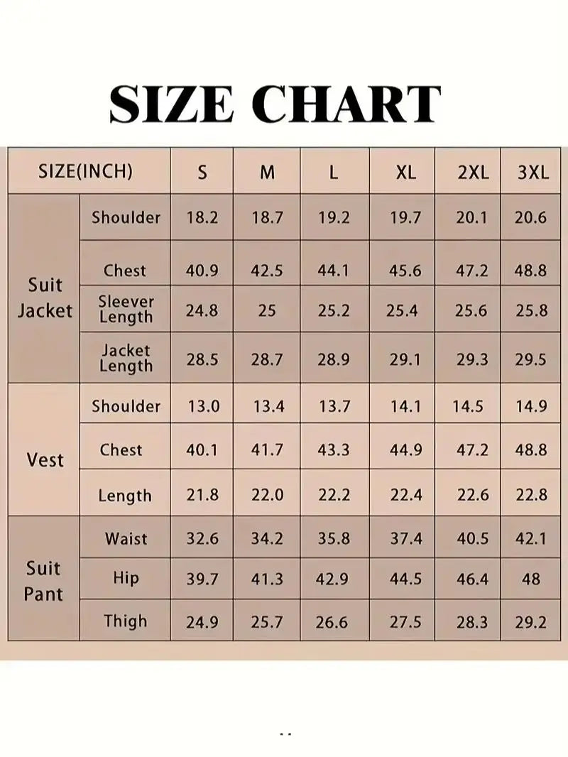 CN Zhejiang Men's 3 Piece Slim Fit Notch Lapel Suit