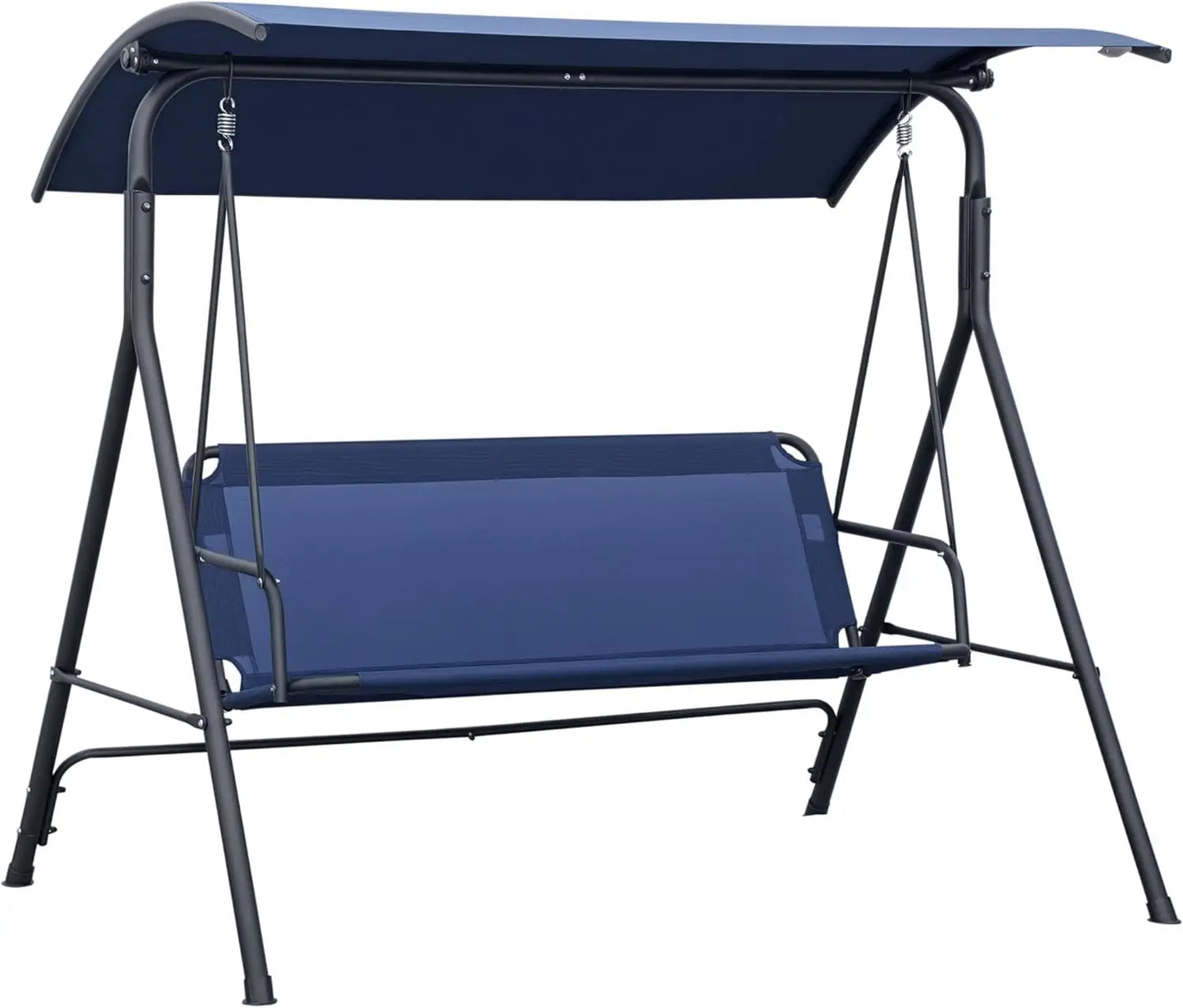 3-Person Porch Swing With Stand, Outdoor Swing For Patio Porch With Adjustable Tilt Canopy & Comfortable Swing Bench-Style Seat,