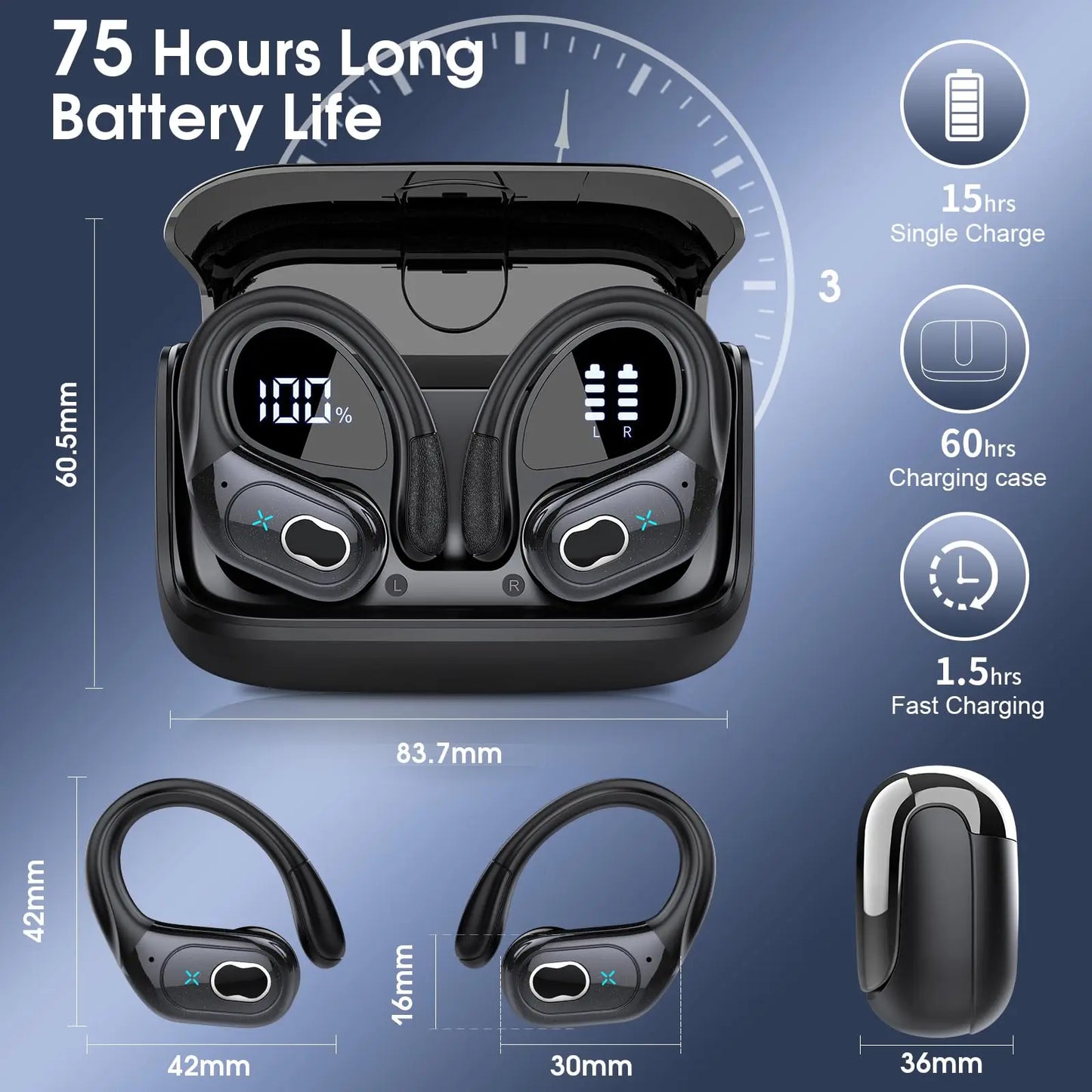 Btootos Wireless Earbuds Bluetooth 5.4 With 75H Playtime