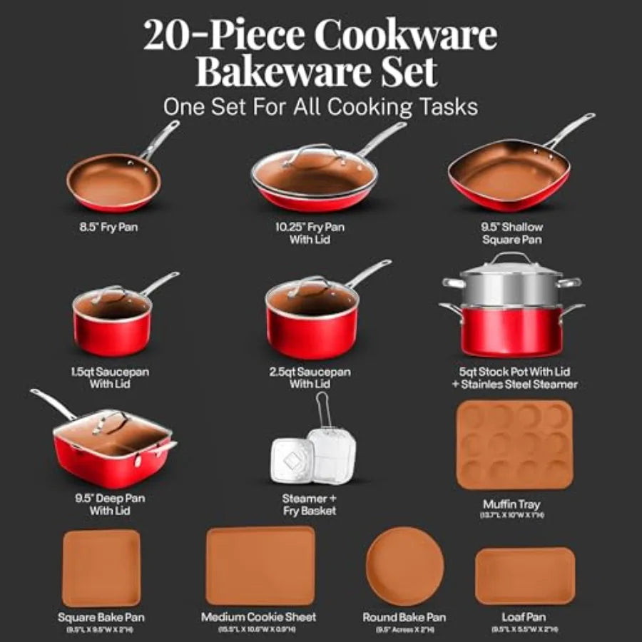 20 Piece Nonstick Pots and Pans Cookware Set with Lids