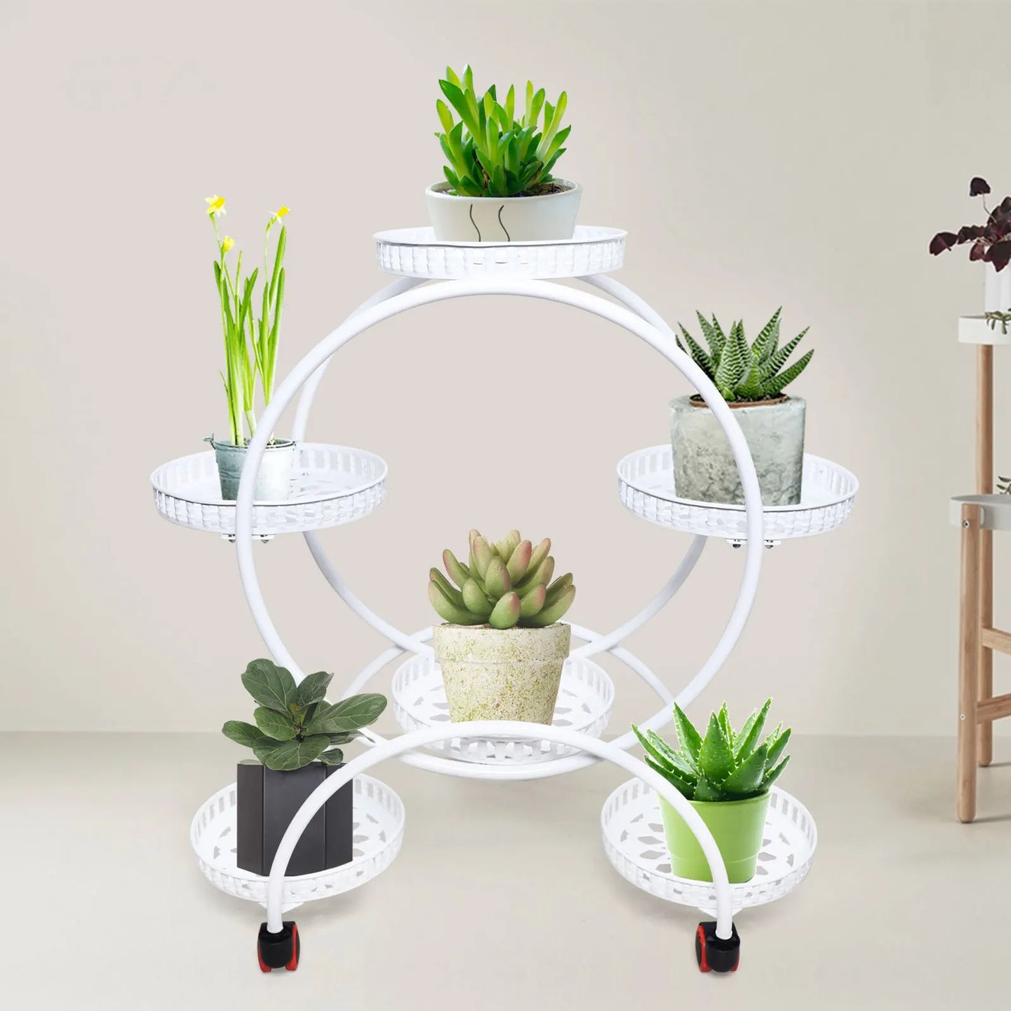 Metal Plant Stands 6 Pots Plants Flower Stand for Patio Garden Living Room Corner Balcony Bedroom Black / White