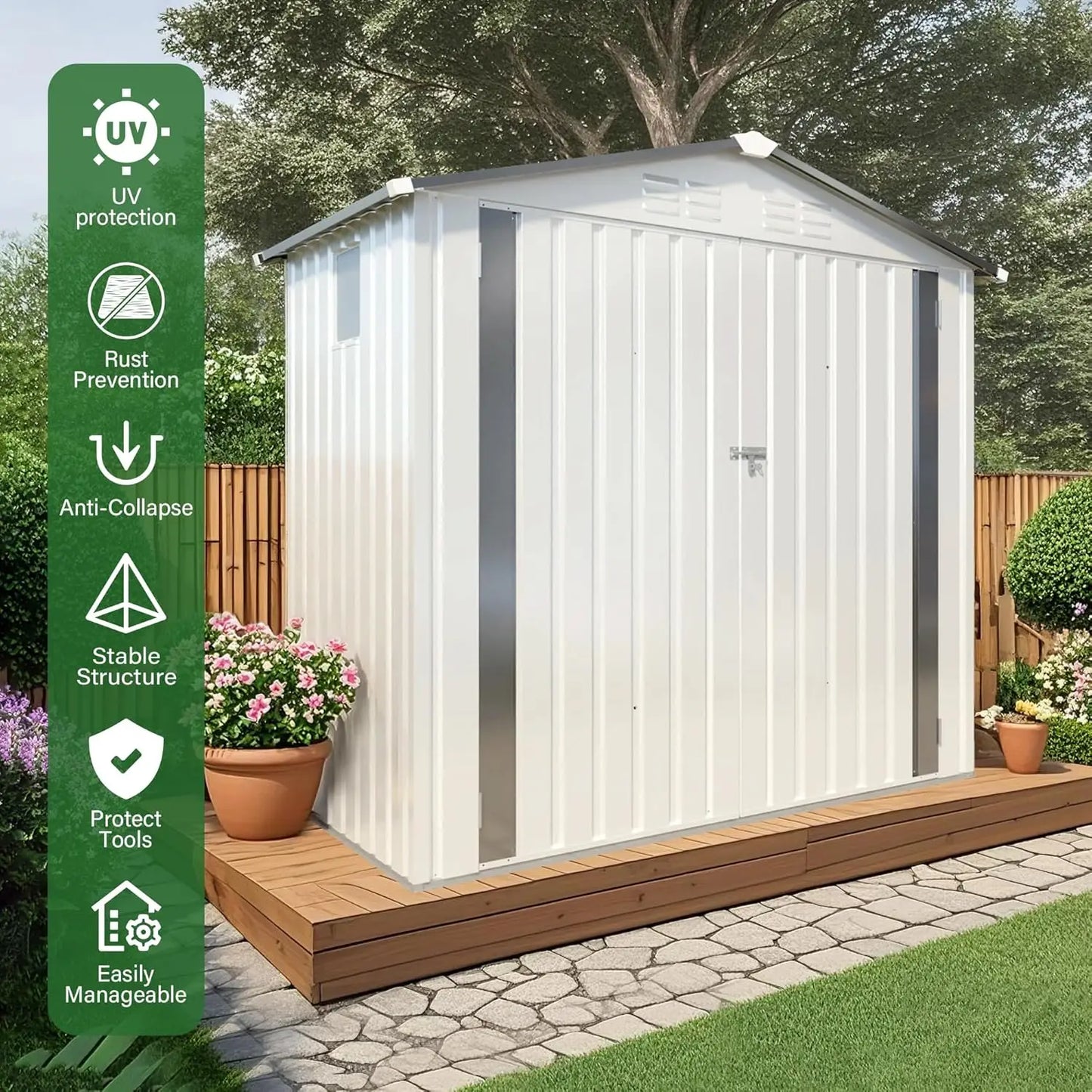 6x4FT Outdoor Metal Storage Shed Sloping Roof Lockable Aluminum Frame Garden Patio Lawn Tool Bike Easy Assembly, Customized