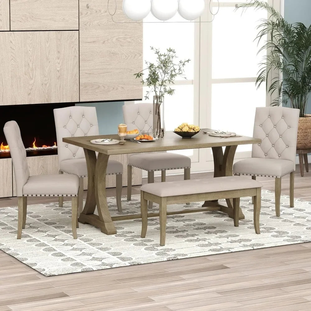 GUANGBAI Rustic Dining Table Set With Bench And Chairs