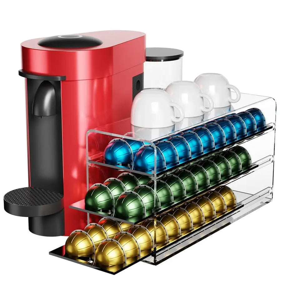 Coffee Pod Drawer for Nespresso Vertuo Capsules, 3 Tier 60 Capacity Pods Organizer for Countertop Coffee Bar Home Office Kitchen