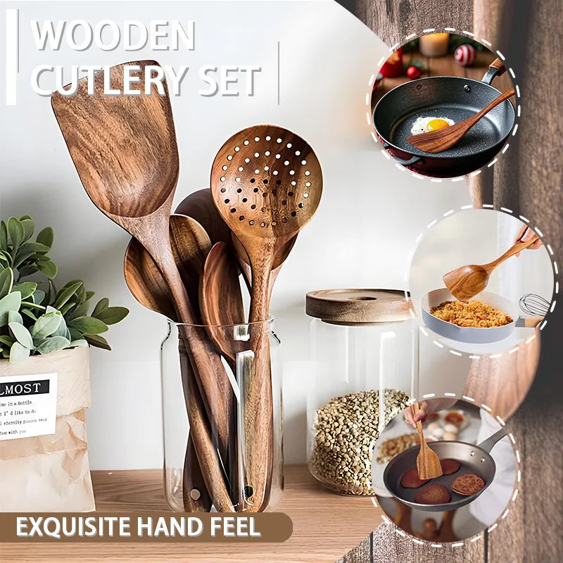 Wooden Kitchen Utensils Set 5 Pieces Odor Free Rot Resistant