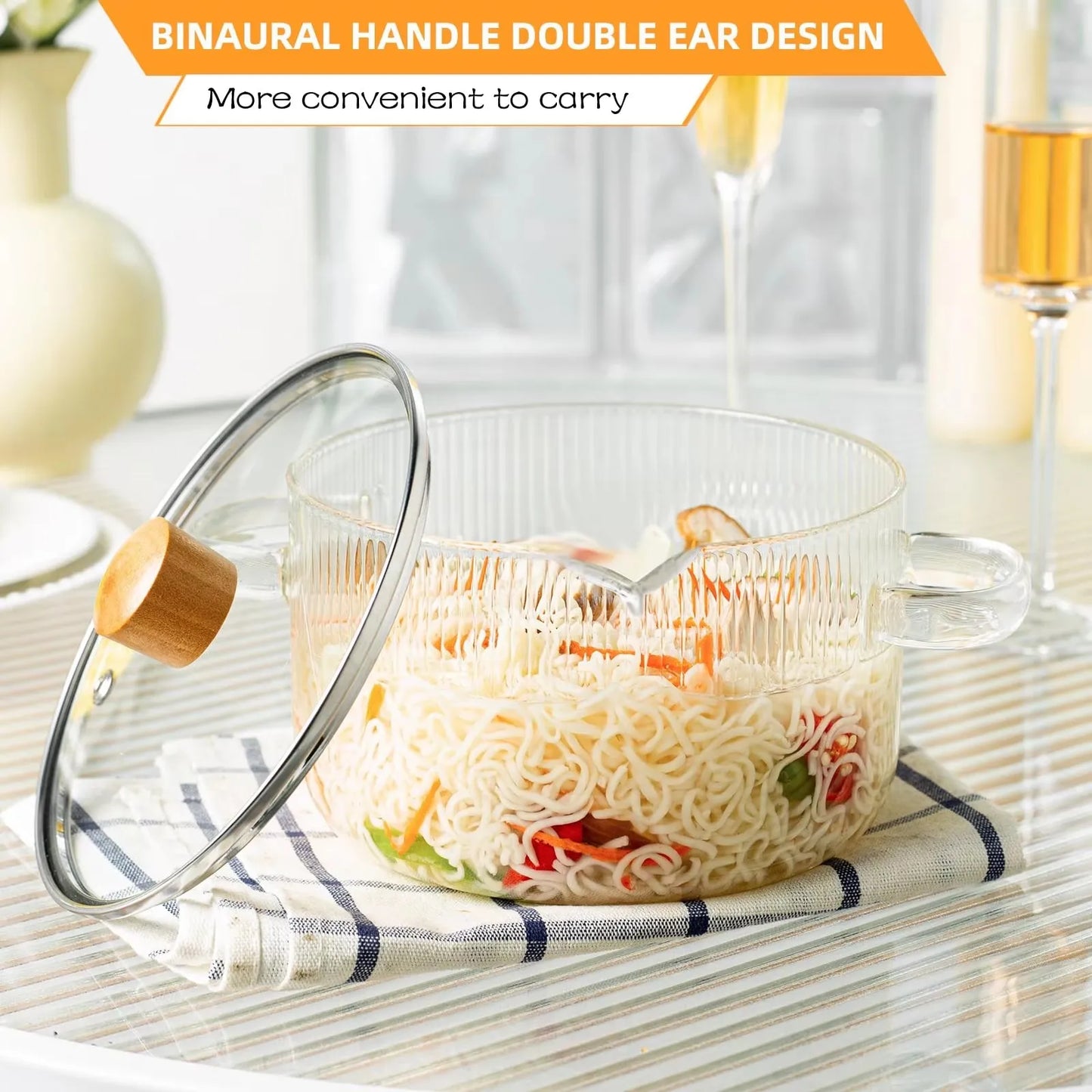 KEMORELA Heat Resistant Glass Saucepan Set With Lids