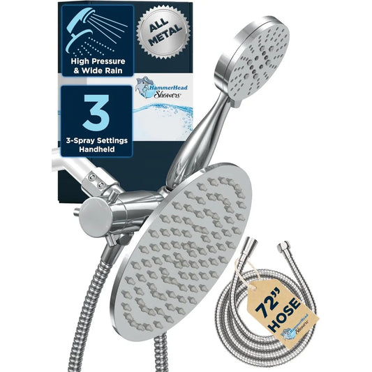 Dual Shower Head System with 8-Inch Rainfall and 3-Function Handheld, Chrome Finish, 2.5 GPM