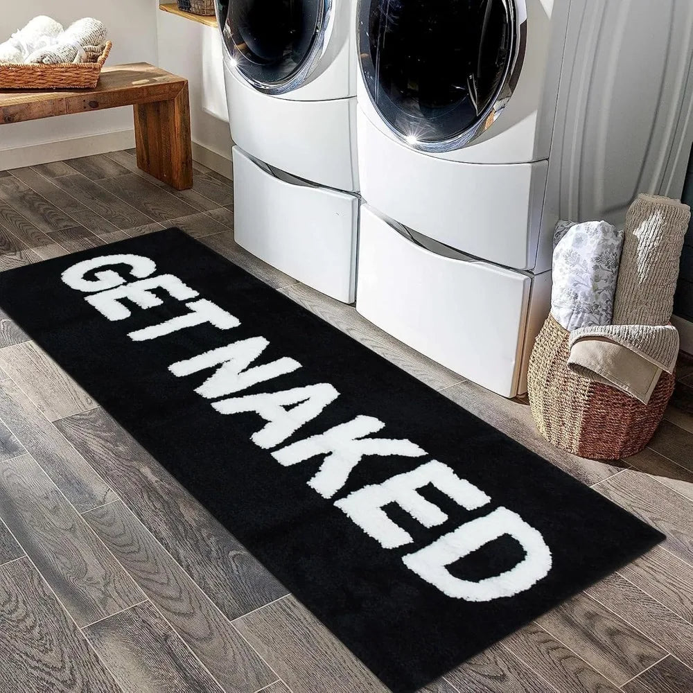 Get Naked Runner Black Cute Bathroom Rugs Long Get Naked Rug Funny Bathroom Decor for Apartment Black Bath mat for Tub and Show