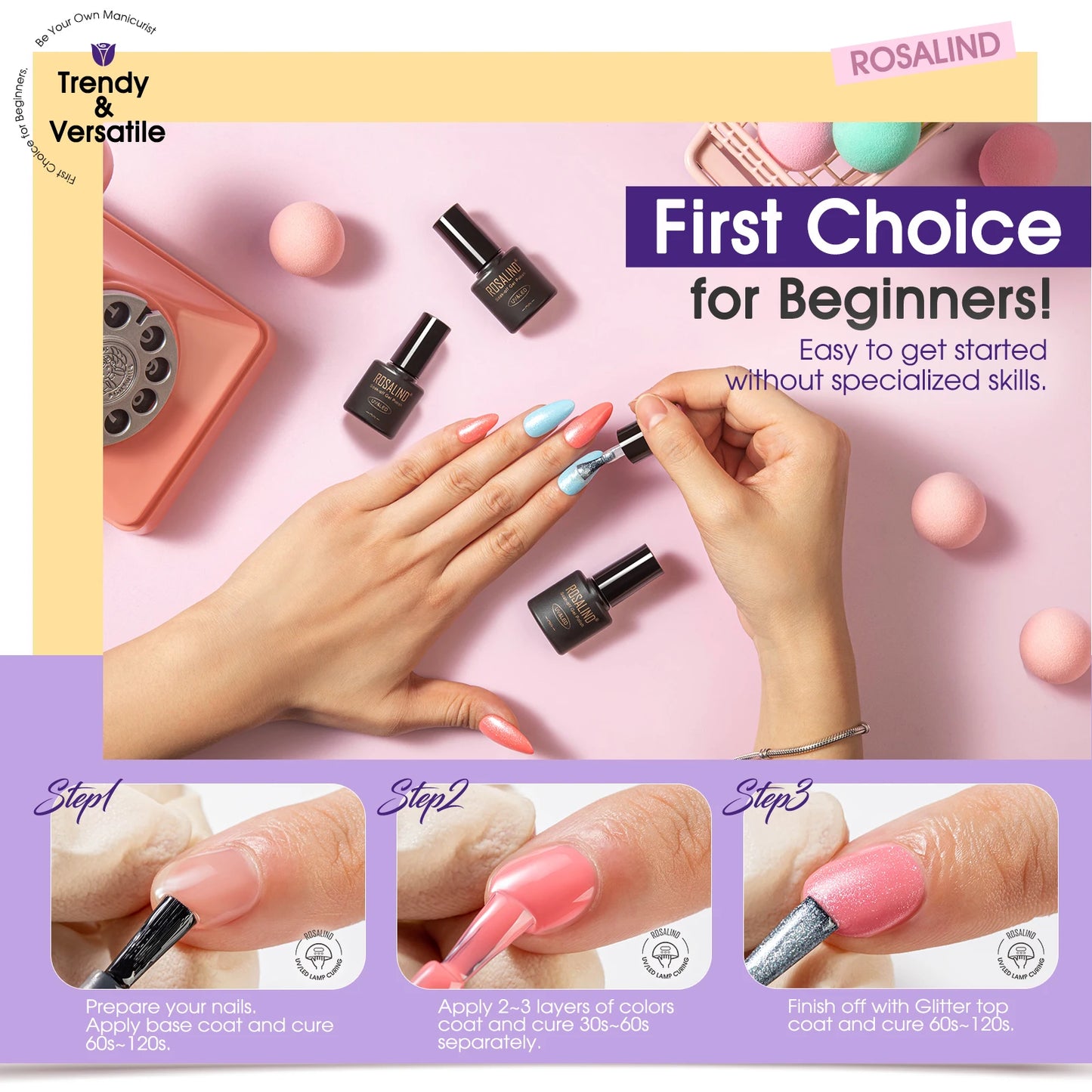 Rosalind Gel Nail Polish With Base And Top Coat 24