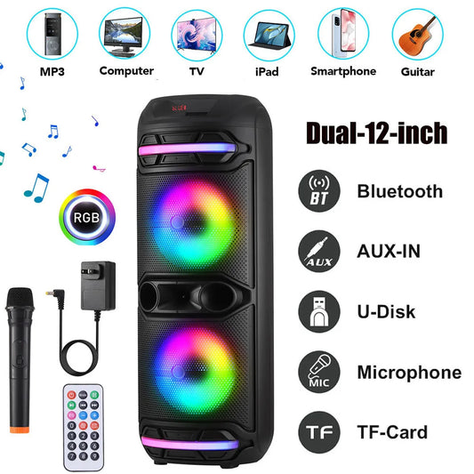 CURUK Dual 12 Bluetooth Speaker Boombox With Subwoofer