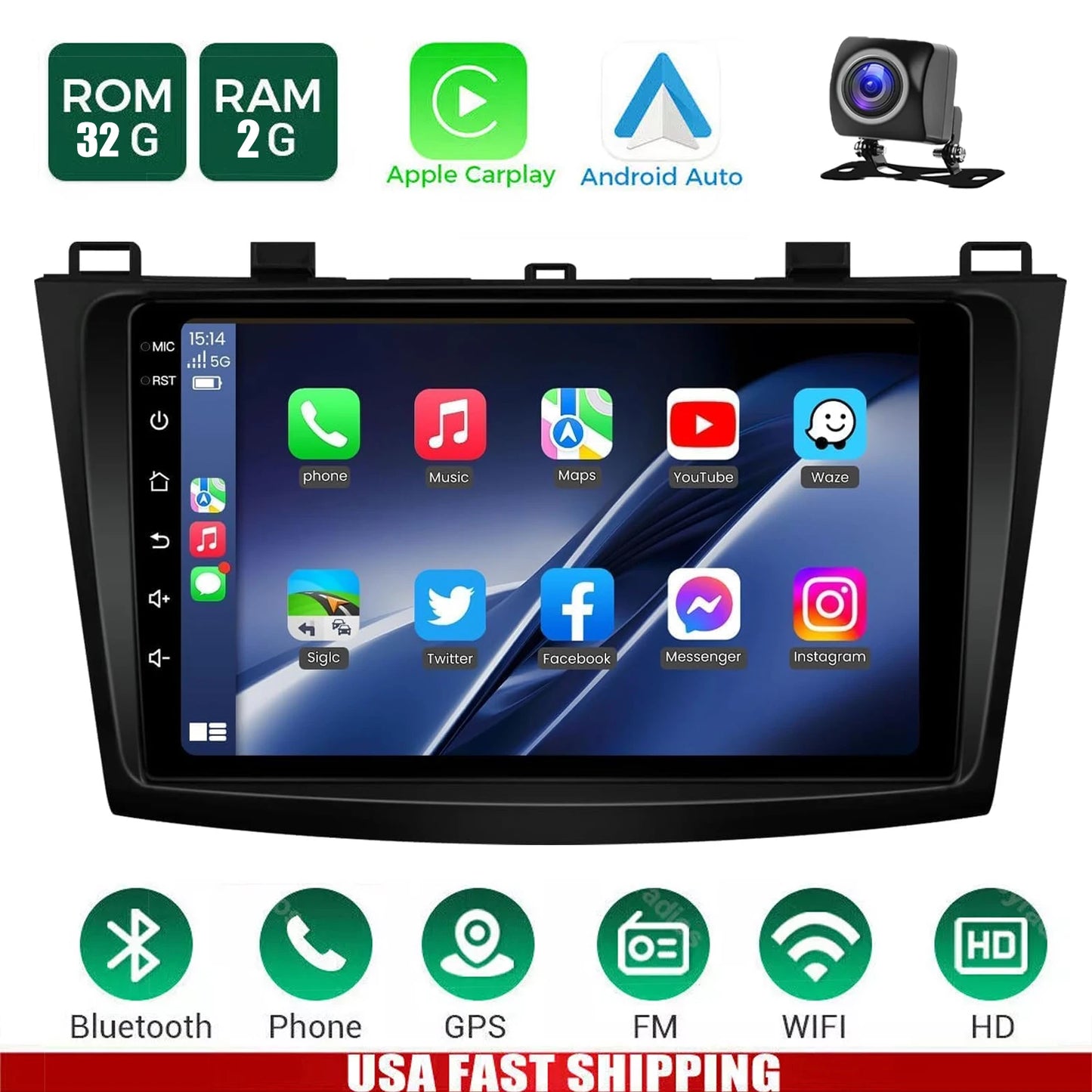 ESSGOO Mazda 3 Car Stereo With CarPlay Android Auto GPS