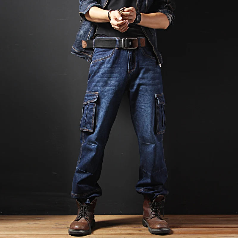 CN Zhejiang Mens Loose Fit Cargo Denim Jeans Pants Casual