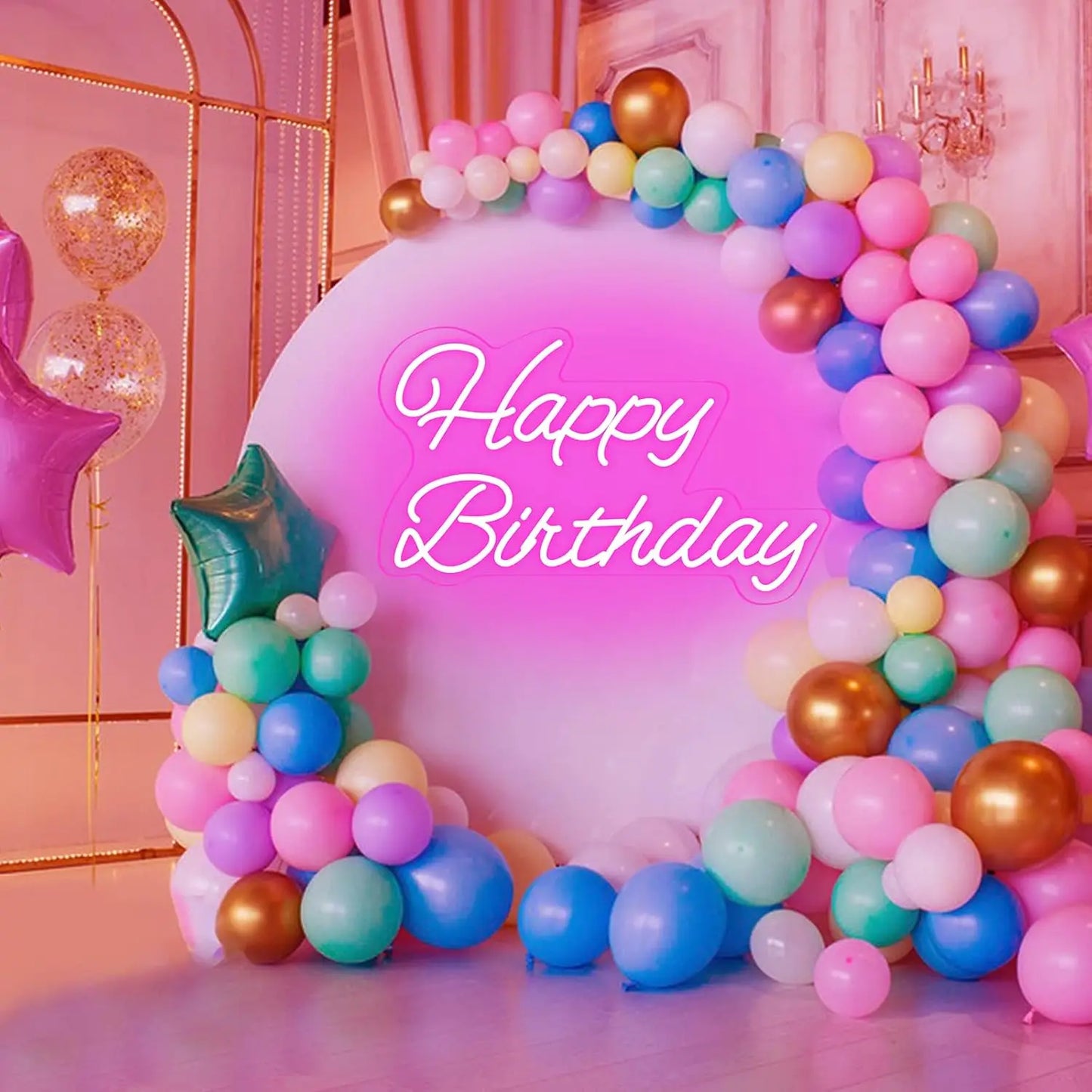Happy Birthday LED Neon Sign Dimmable Party Backdrop Wall Decor