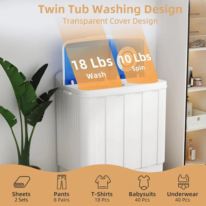Zynkez Portable Twin Tub Washing Machine With Drain Pump