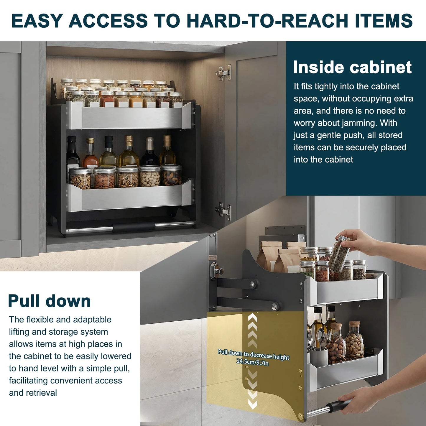2 Tier Heavy Duty Spice Racks 22.2-22.4 Inch Width 11 Inch Depth 22 Inch Height for Kitchen Pots Pans & Pantry Storage