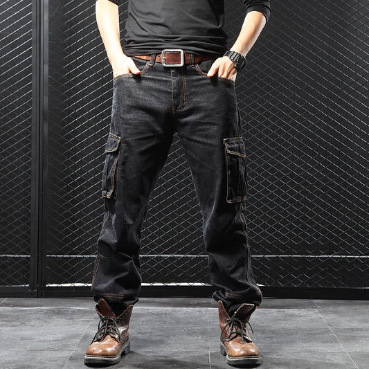CN Zhejiang Mens Loose Fit Cargo Denim Jeans Pants Casual
