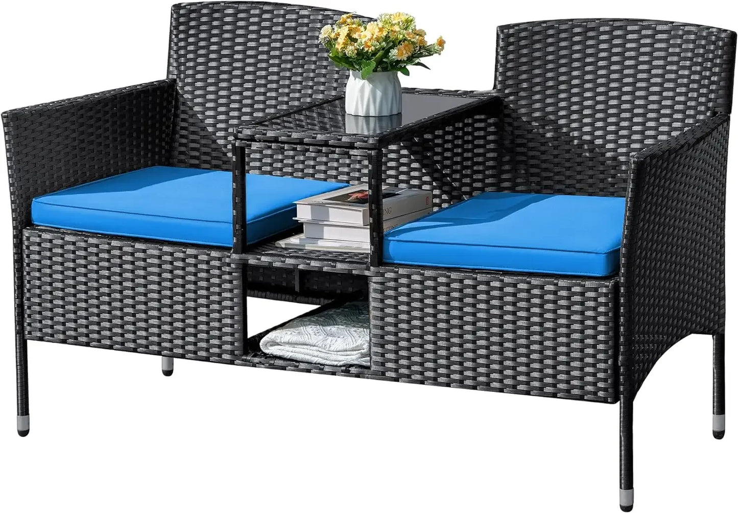 ANGDUO Outdoor Furniture Loveseat Patio Wicker With Table