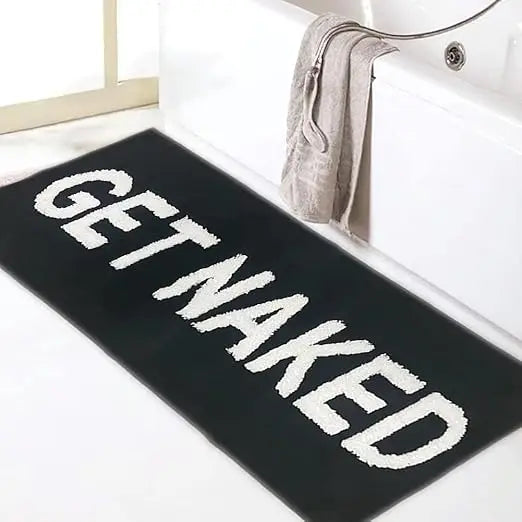 Get Naked Runner Black Cute Bathroom Rugs Long Get Naked Rug Funny Bathroom Decor for Apartment Black Bath mat for Tub and Show