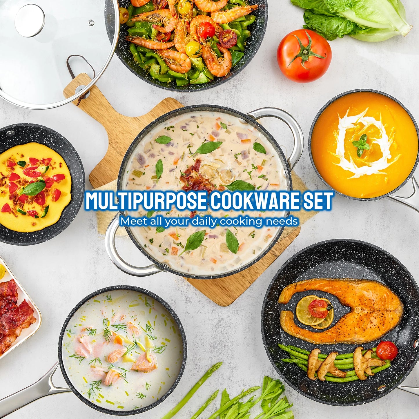 BEZIA Induction Cookware 10-Piece Nonstick Pots and Pans
