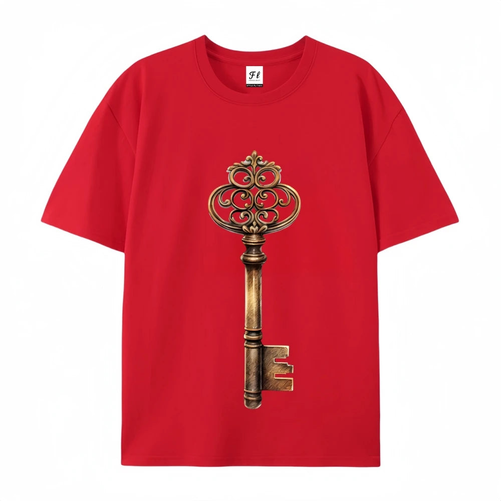 Mens Vintage Key Graphic Print Casual Tee Short Sleeve