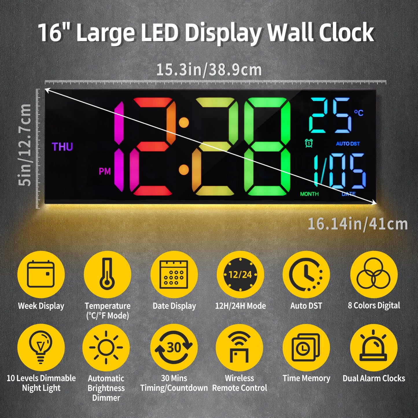 Digital Wall Clock With LED Display Remote And Temperature