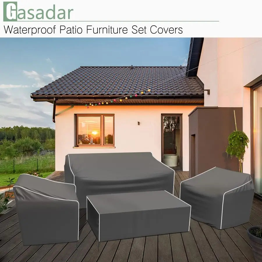 Patio Furniture Cover 4Piece Set, Heavy Dut 600D Outdoor Furniture Cover Waterproof for Lawn Patio Chairs, Loveseat and Coffe ta