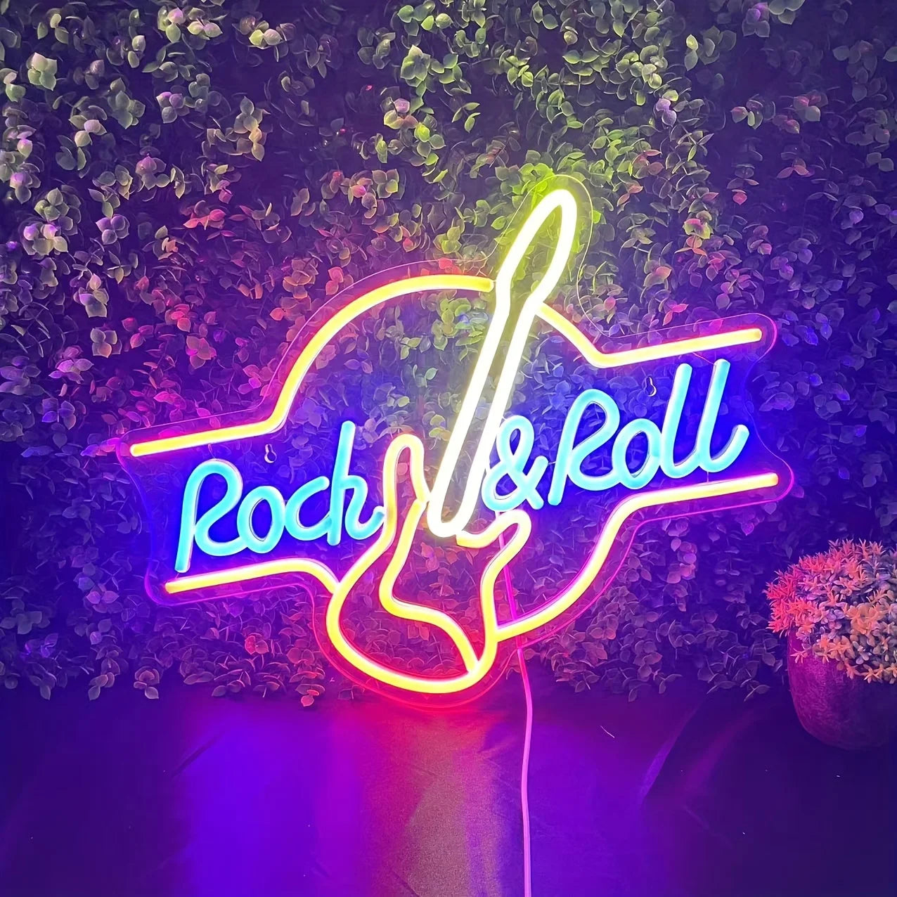 Guitar Rock Roll Neon Sign LED Wall Mount Display Bright