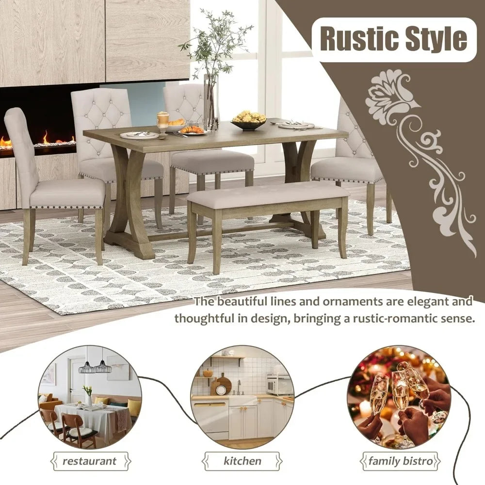 GUANGBAI Rustic Dining Table Set With Bench And Chairs