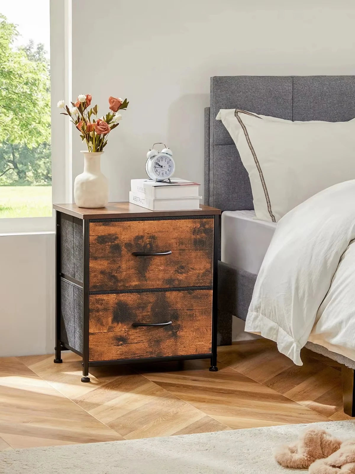 JHK Nightstand Bedside Table With Storage Drawers Cabinet